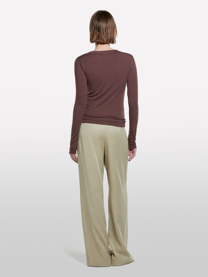 T-shirt slim fit marrone a maniche lunghe - t-shirt a manica lunga da donna - Marrone Scuro | Sisley image number 3